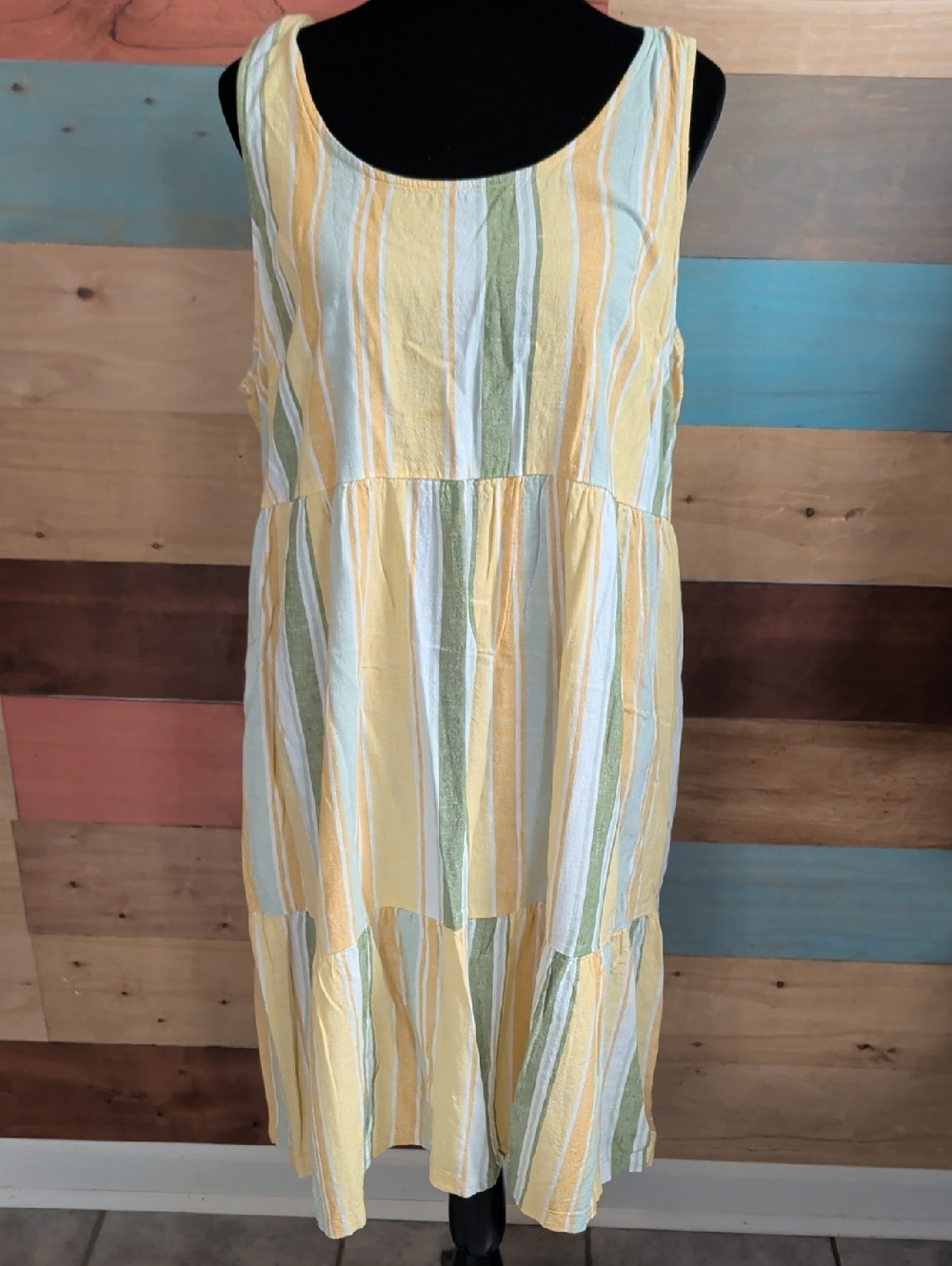 croft & barrow Yellow, White & Sage Striped Tiered Maxi Dress